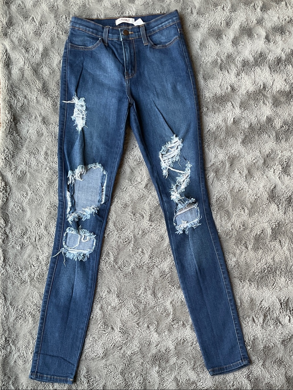 Vibrant High-Rise Distressed Skinny Jeans - Dark Blue